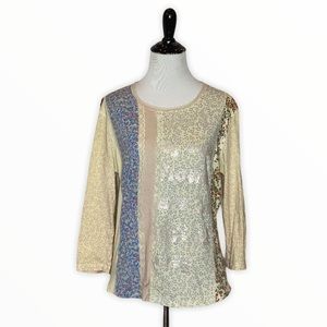 Express Mixed Media floral panel Shirt -Size Large